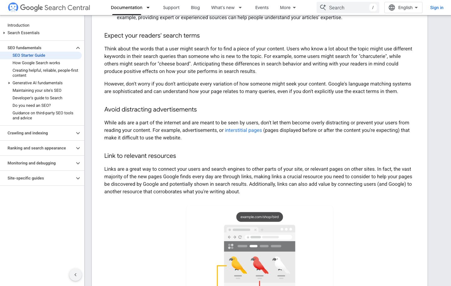 Google SEO Starter Guide explains how readers may use different search terms
