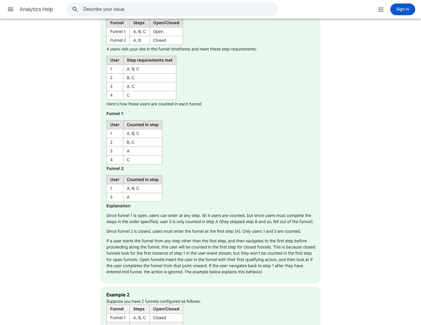 Google Analytics example shows funnel entry rules changing counts